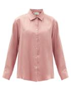 Ladies Lingerie Asceno - London Sandwashed-silk Pyjama Shirt - Womens - Dusty Pink