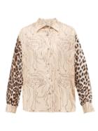 Matchesfashion.com La Prestic Ouiston - Varenne Abstract & Leopard Print Silk Twill Shirt - Womens - Beige Multi