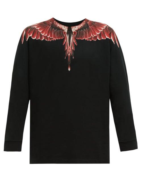 Matchesfashion.com Marcelo Burlon - Ghost Wings Print Cotton Long Sleeved T Shirt - Mens - Black Red