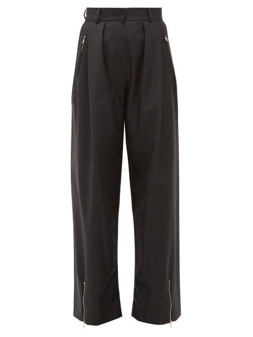 Matchesfashion.com Edward Crutchley - Zipped Cuff Wide Leg Wool Twill Trousers - Womens - Black