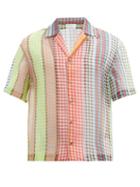 Matchesfashion.com Deveaux - Houndstooth-stripe Cuban-collar Silk-organza Shirt - Mens - Multi