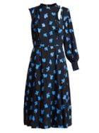 Matchesfashion.com Toga - Floral Print One Sleeved Midi Dress - Womens - Navy