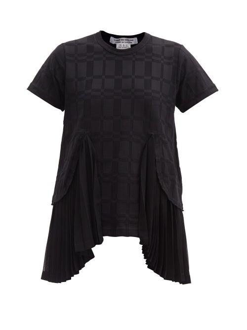 Comme Des Garons Comme Des Garons - Pleated-inset Checked Cotton-blend T-shirt - Womens - Black