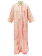 Ale Mais - Queenie Tie-dye Linen Midi Dress - Womens - Red Print