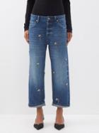 Raey - Embellished Dad Organic-cotton Boyfriend Jeans - Womens - Dark Blue