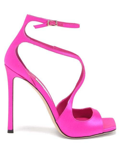 Jimmy Choo - Azia Square-toe Satin Stiletto Sandals - Womens - Pink