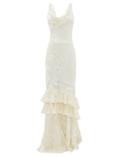 Matchesfashion.com Rat & Boa - Leopard-devor Layered-ruffle Dress - Womens - Ivory