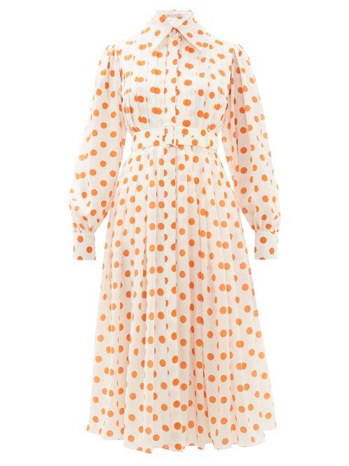 Matchesfashion.com Emilia Wickstead - Anatola Pleated Polka Dot Silk Shirtdress - Womens - White Multi