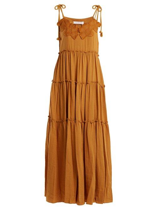 Matchesfashion.com See By Chlo - Floral Embroidered Cotton Dress - Womens - Dark Yellow