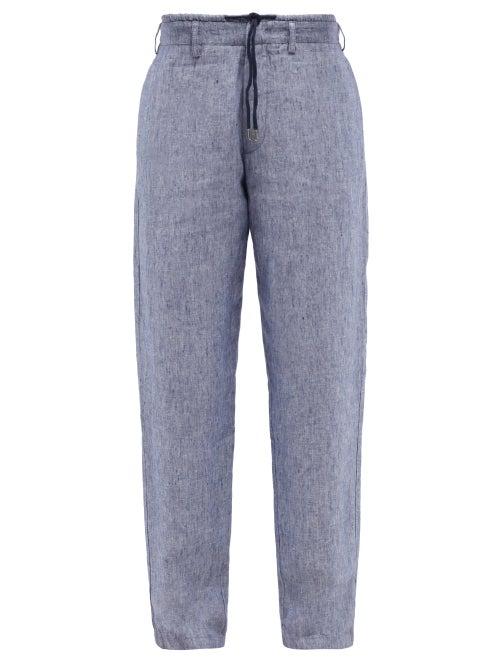Giorgio Armani - Drawstring-waist Linen-chambray Trousers - Mens - Blue