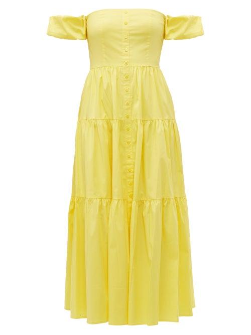 Matchesfashion.com Staud - Elio Off The Shoulder Cotton Blend Maxi Dress - Womens - Light Yellow