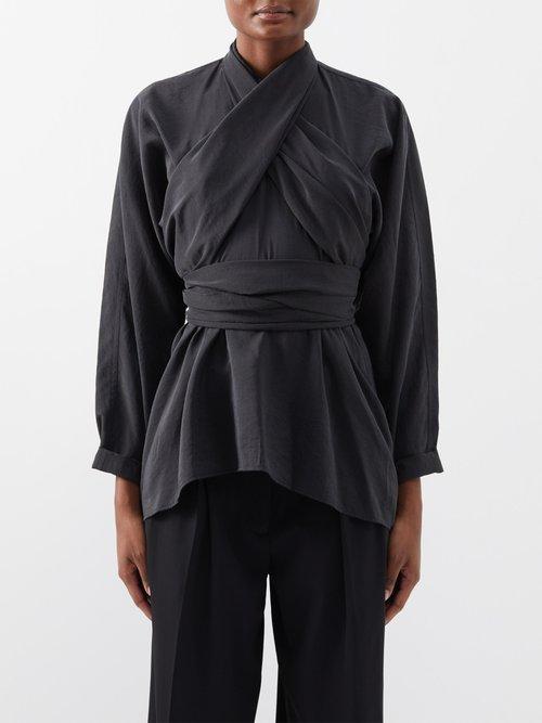 Lemaire - Knotted Washed Silk-blend Top - Womens - Black