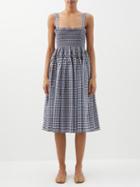 Molly Goddard - Smocked Gingham Cotton Midi Dress - Womens - White Navy