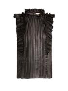 Rebecca Taylor High-neck Checked Ruffle-trimmed Silk Top