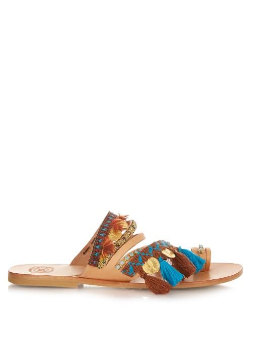 Elina Linardaki Marrakesh Embellished Leather Flat Sandals