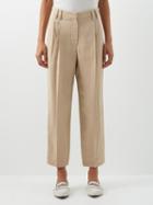 Brunello Cucinelli - Pleated Cropped Canvas Trousers - Womens - Light Beige