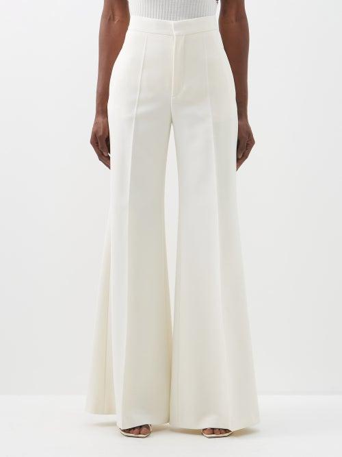 Chlo - High-rise Wool-blend Flared Trousers - Womens - Beige