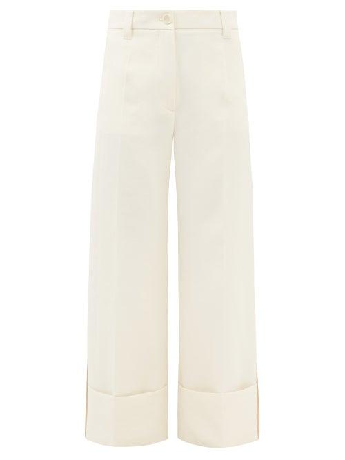 Jw Anderson - Cropped Twill Wide-leg Trousers - Womens - Ivory