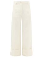 Jw Anderson - Cropped Twill Wide-leg Trousers - Womens - Ivory
