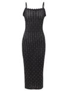Alessandra Rich - Crystal-embellished Pointelle-knit Midi Dress - Womens - Black