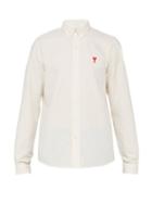 Matchesfashion.com Ami - Logo Embroidered Striped Cotton Shirt - Mens - Light Yellow