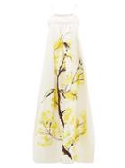 Matchesfashion.com Aje - Mimosa Blooming Empire-waist Satin Dress - Womens - Yellow White