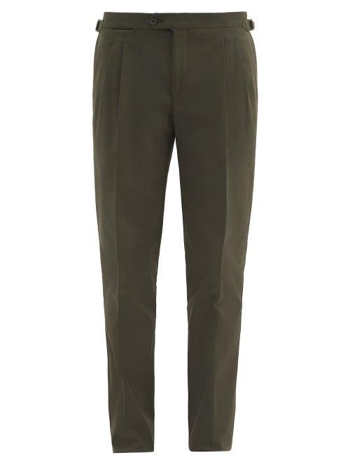 Matchesfashion.com Thom Sweeney - Pressed-crease Cotton-twill Tapered Trousers - Mens - Green