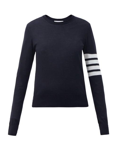 Matchesfashion.com Thom Browne - Four Bar-intarsia Merino-wool Sweater - Womens - Navy