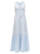 Matchesfashion.com Heidi Klein - Andalucia Tiered Cotton-muslin Maxi Dress - Womens - Blue
