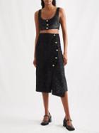 Ganni - Scoop-neck Metallic-tweed Crop Top - Womens - Black