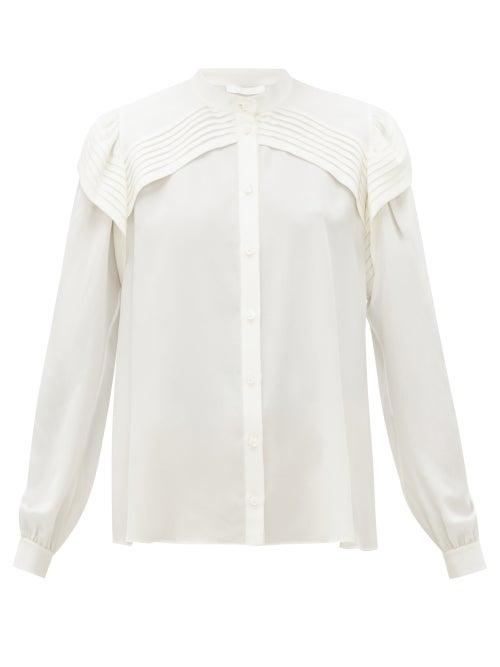 Matchesfashion.com Chlo - Festive Pleated-panel Silk-georgette Blouse - Womens - Ivory