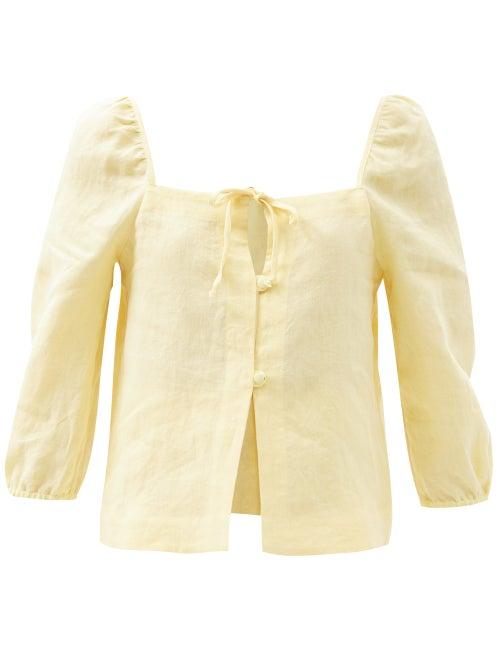 Matchesfashion.com Casa Raki - Nicola Tie-neck Organic-linen Cropped Top - Womens - Yellow