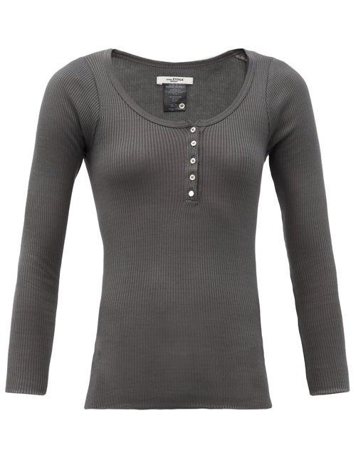 Matchesfashion.com Isabel Marant Toile - Lamylic Ribbed Cotton-jersey Henley Top - Womens - Dark Grey