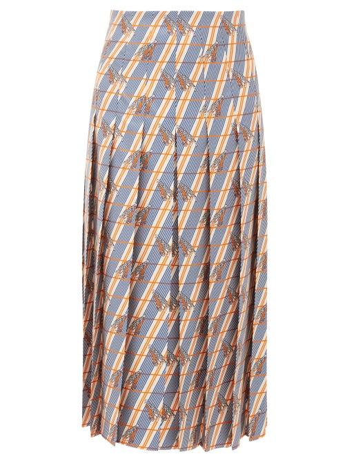 Matchesfashion.com Gucci - Pleated Giraffe And Stripe Print Silk Midi Skirt - Womens - Ivory Multi