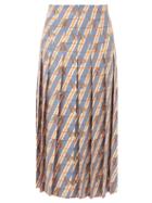 Matchesfashion.com Gucci - Pleated Giraffe And Stripe Print Silk Midi Skirt - Womens - Ivory Multi