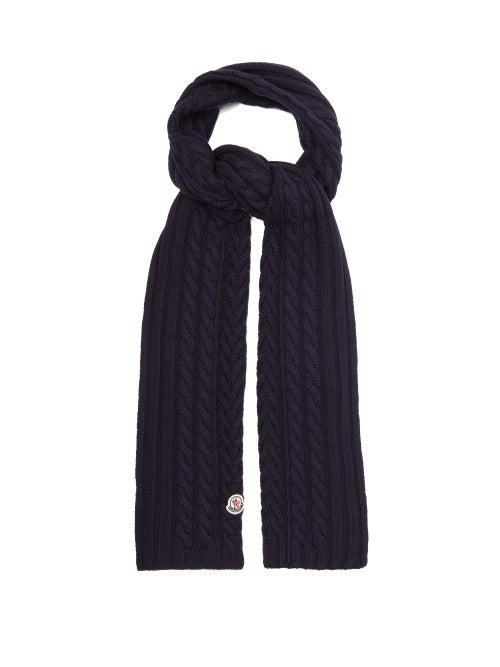 Matchesfashion.com Moncler - Cable Knit Wool Scarf - Womens - Navy