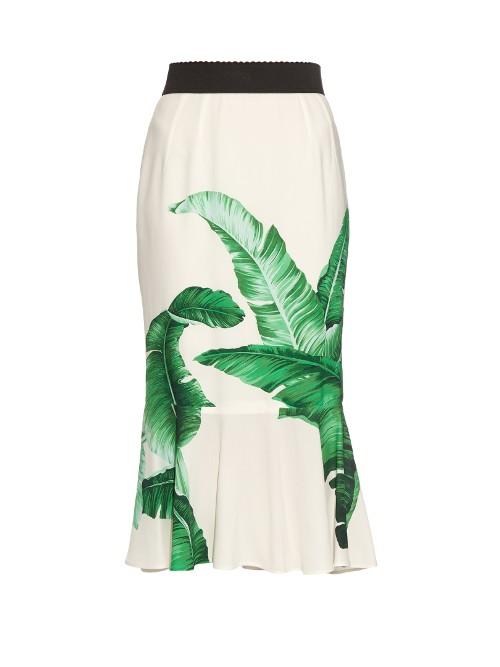 Dolce & Gabbana Banana Leaf-print Crepe Midi Skirt