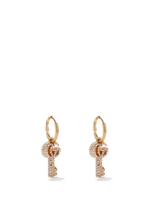 Gucci - Gg Crystal-key Hoop Earrings - Womens - Crystal