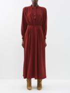 See By Chlo - Tie-neck Smocked Crepe Dress - Womens - Red