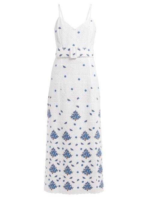 Matchesfashion.com Rebecca De Ravenel - Floral Embroidered Cotton Dress - Womens - White Multi