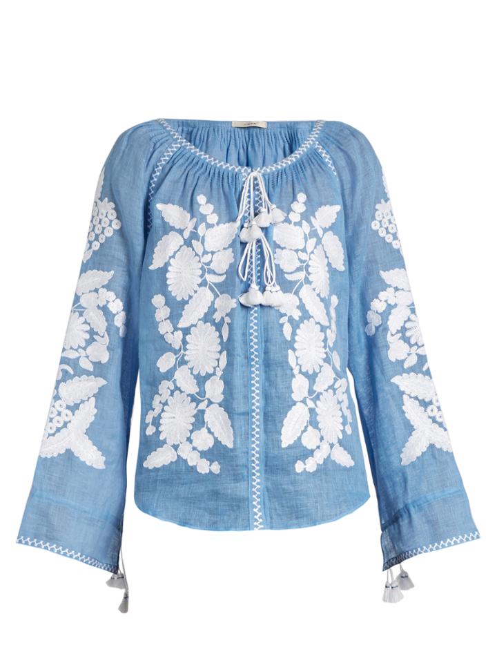 Vita Kin Grapevine Embroidered Linen Blouse