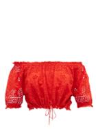 Matchesfashion.com Melissa Odabash - Francesca Broderie-anglaise Cotton Crop Top - Womens - Red