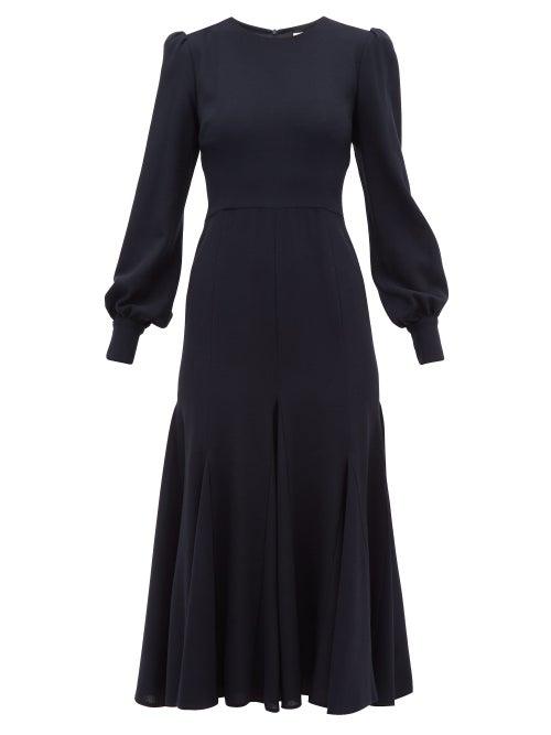 Matchesfashion.com Goat - Idol Godet Panel Wool Crepe Midi Dress - Womens - Navy