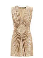 Matchesfashion.com Balmain - Gathered Sequinned Mini Dress - Womens - Gold