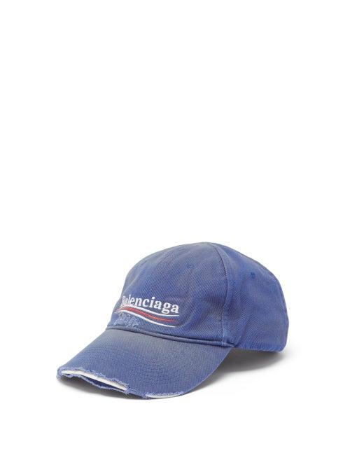 Balenciaga - Logo-embroidered Distressed Canvas Baseball Cap - Mens - Blue White