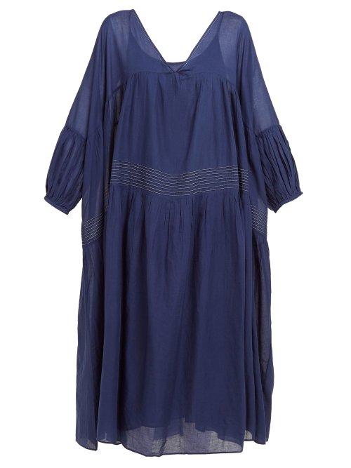 Matchesfashion.com Anaak - Airi Banded Cotton Poplin Maxi Dress - Womens - Navy