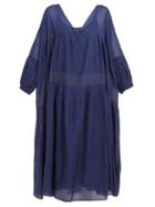 Matchesfashion.com Anaak - Airi Banded Cotton Poplin Maxi Dress - Womens - Navy