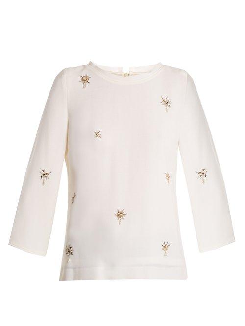 Matchesfashion.com Goat - Ezra Bead Embellished Wool Crepe Top - Womens - Cream
