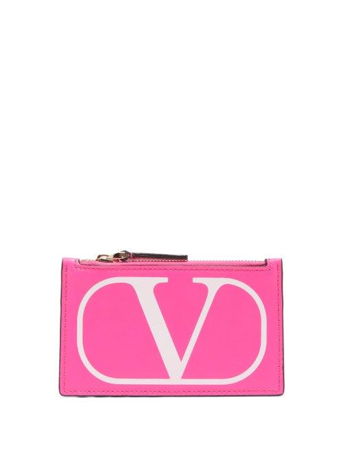 Matchesfashion.com Valentino Garavani - V-logo Leather Cardholder - Womens - Pink