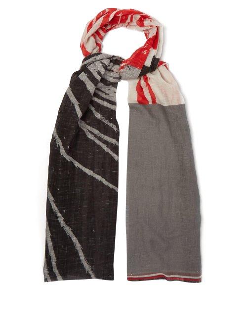 Matchesfashion.com Title Of Work - Abstract Print Cotton Blend Scarf - Mens - Grey